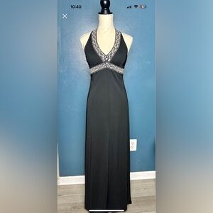 NWT silver sequins beaded black long formal dress